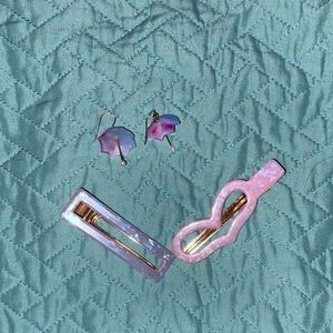 Etsy Pink & Lavender Hair Clips with Umbrella Earrings